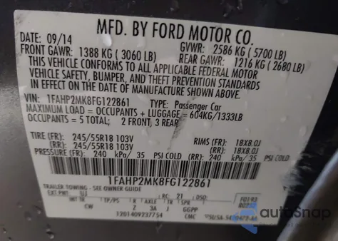 2015 Ford Taurus from USA, damaged, VIN 1FAHP2MK8FG222861